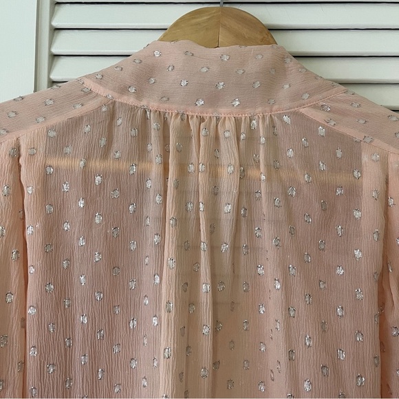 Rebecca Taylor x Revolve Metallic Dot Ruffle Blouse Long Sleeve | Pink | Size 10 - Picture 6 of 16
